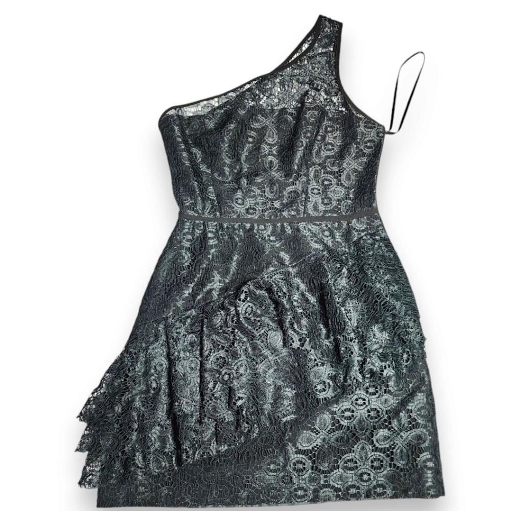 Jill Stuart One Shoulder Lace Ruffle Peplum Mini Dress Size 8 - Picture 7 of 16